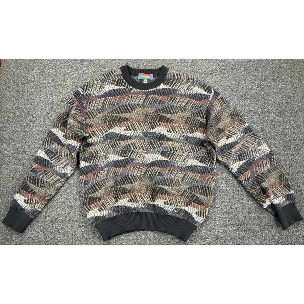 Vintage 90s Robert Banks Wool Grandpa Sweater Mens M Geometric Grunge